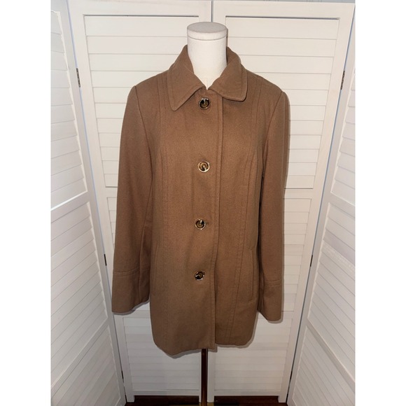 St Johns Bay Women's Wool Blend Button Front Coat Camel Tan Size L - Picture 2 of 7